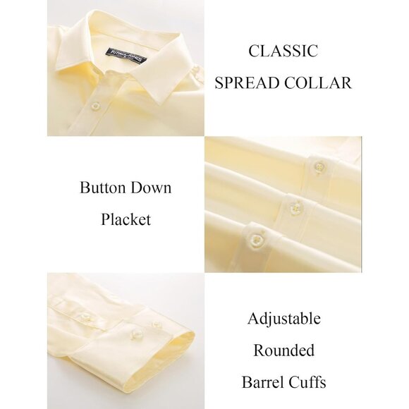 Men's Shiny Satin Dress Shirts Long Sleeve Button Down Silk Shirt with Bow Tie - Picture 6 of 8